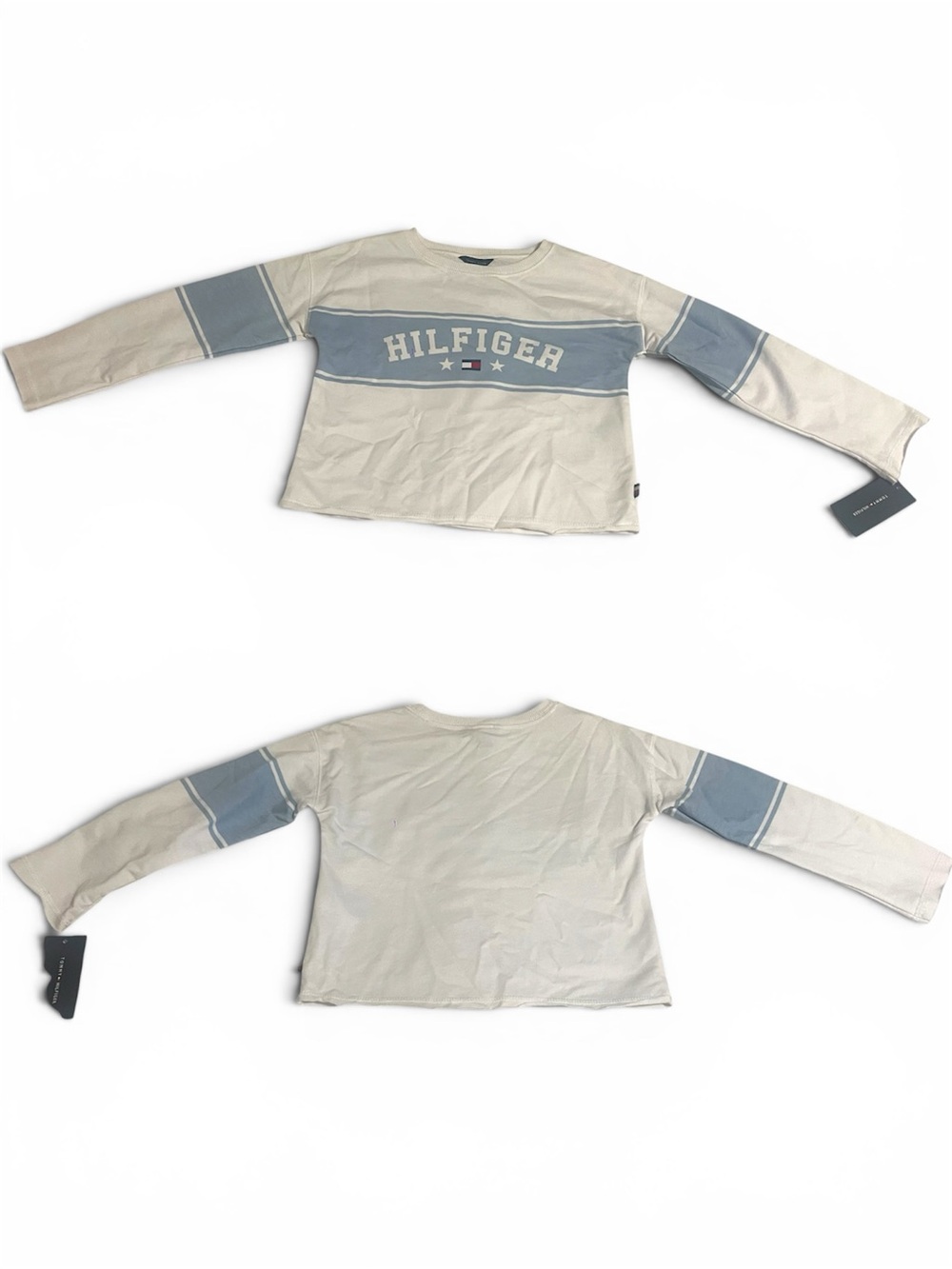 Tommy Hilfiger Cream Long-Sleeve Tee with Light Blue Chest Stripe